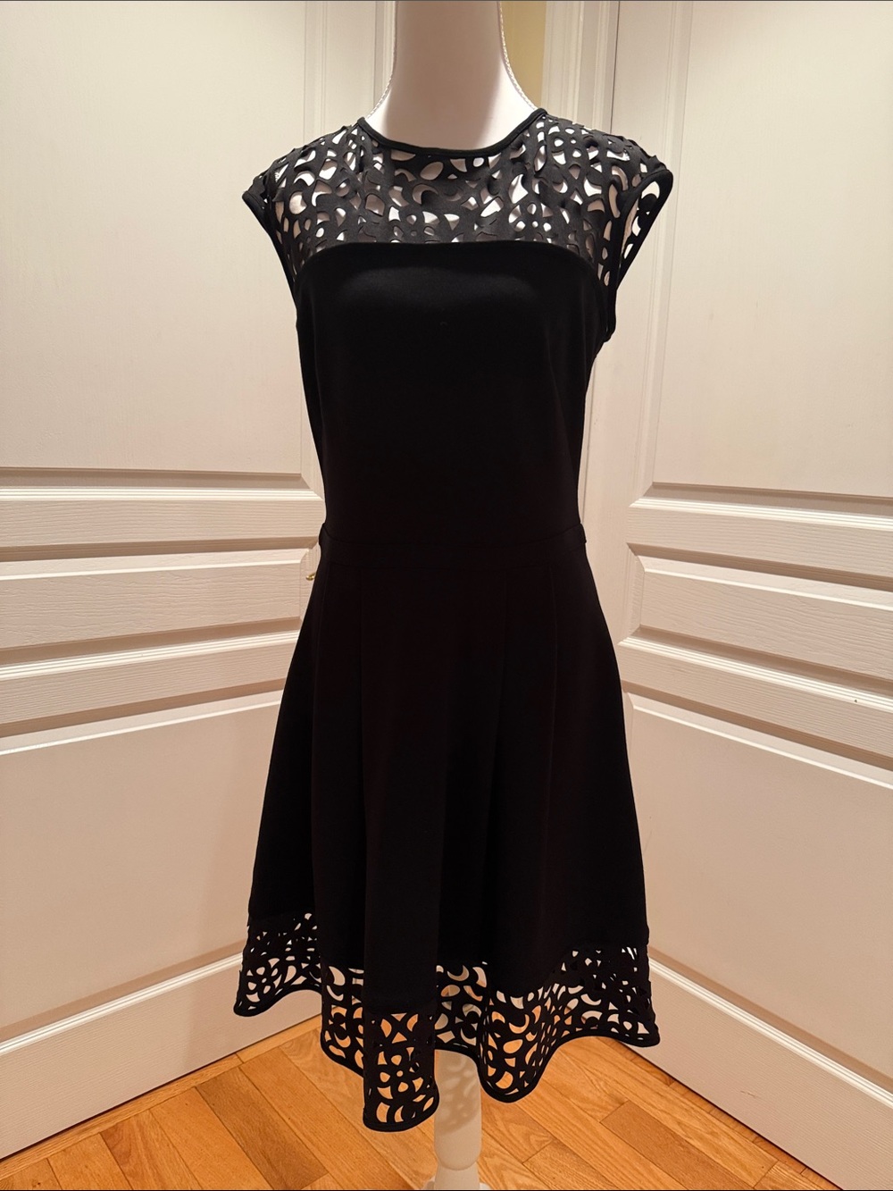 Lauren Ralph Lauren Black Sleeveless Lace-Yoke Fit & Flare Mini Dress